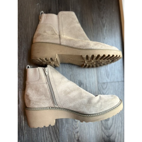 Beige Suede Universal Thread Ankle Boots Chunky Sole Casual Comfort Winter Boots - Picture 5 of 6